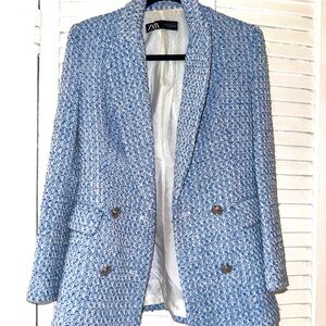 Zara Women's Light Blue Tweed Blazer